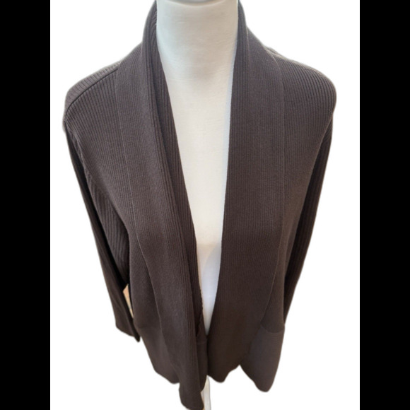 JM Collection Woman Ribbed Flyaway Cardigan Espresso Brown 3X Open Front NWT - Picture 3 of 10